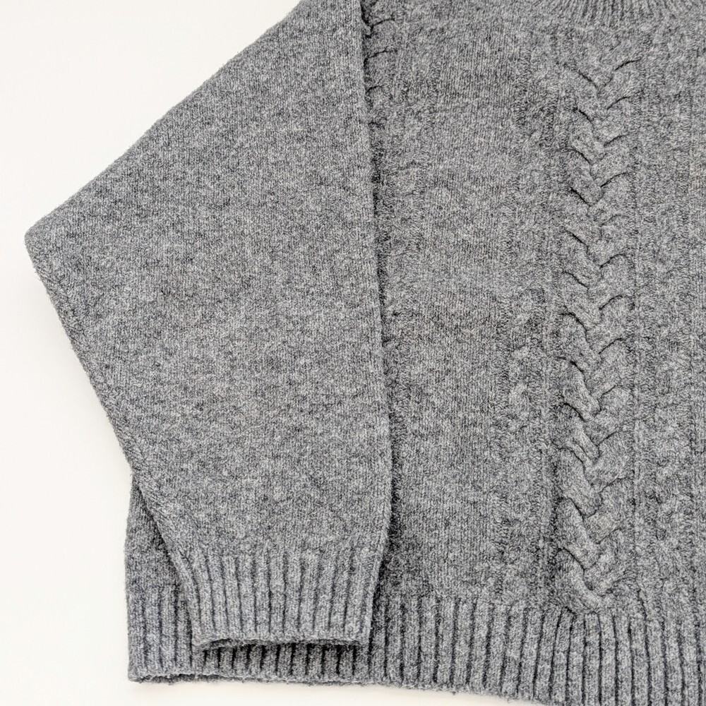 Uniqlo Kids Unisex (Size 3-4) Souffle Yarn Mock-Neck Gray Cable-Knit Sweater - Picture 3 of 11